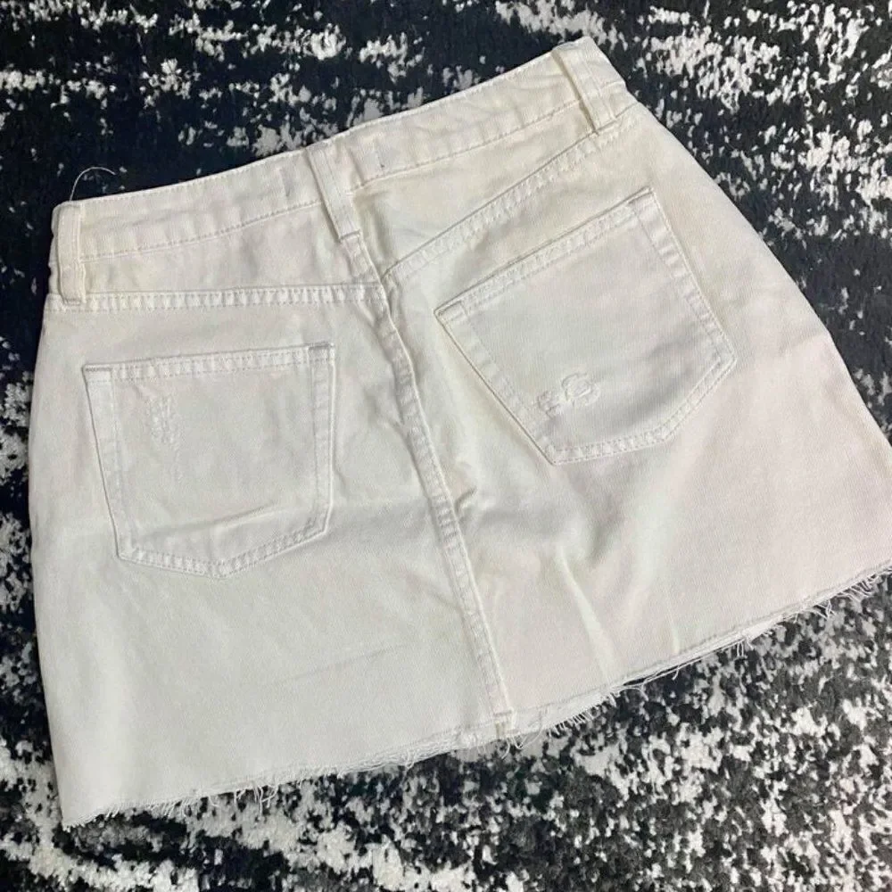 Free People Denim Frayed Hem Skirt
